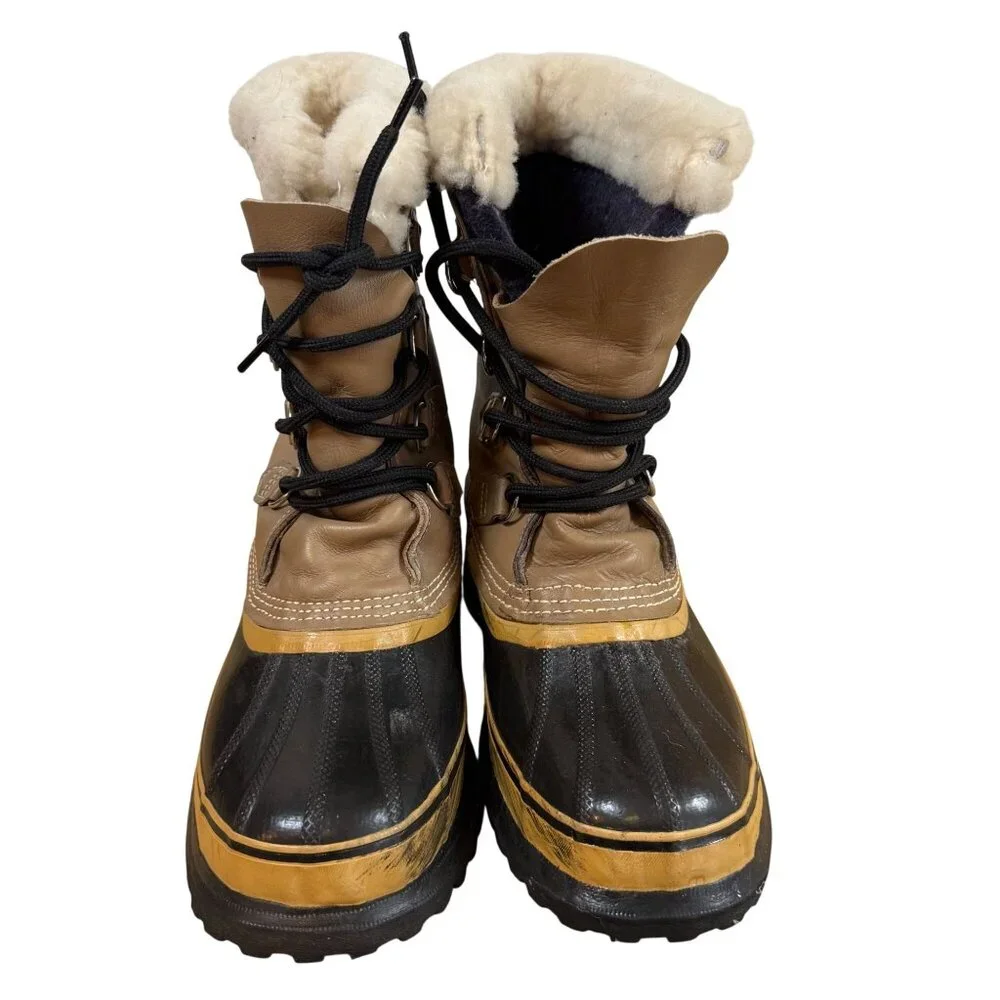 Vintage Sorel Caribou Winter Boots Shearling Tan Waterproof Mens Size 7 Canada